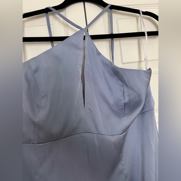 🦋 LULUs Lustrous Love Dusty Blue Satin Halter Cutout Mermaid Maxi Dress. Size XL - Picture 7 of 8